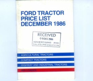 FO70 Ford Tractor Price List 1986